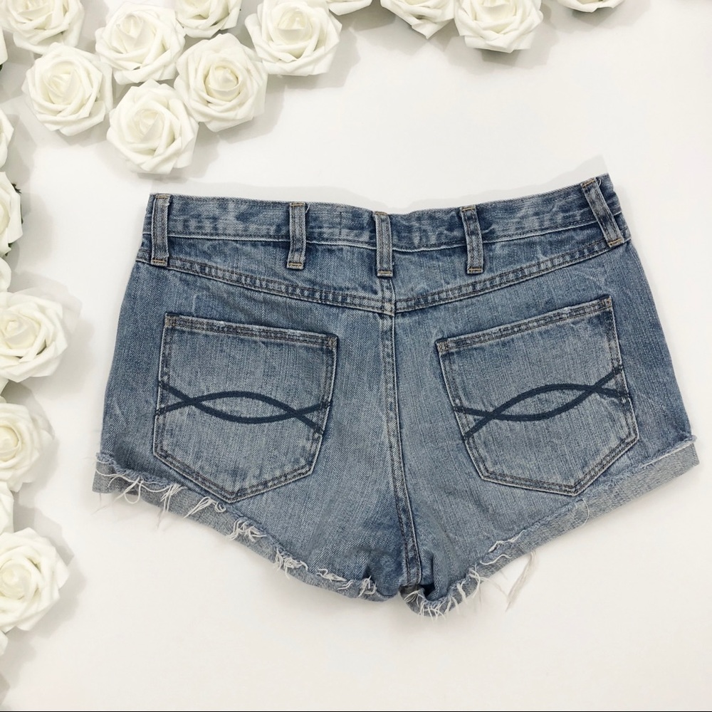 A&F High Rise Distressed Button Fly Shorts - Picture 3 of 3